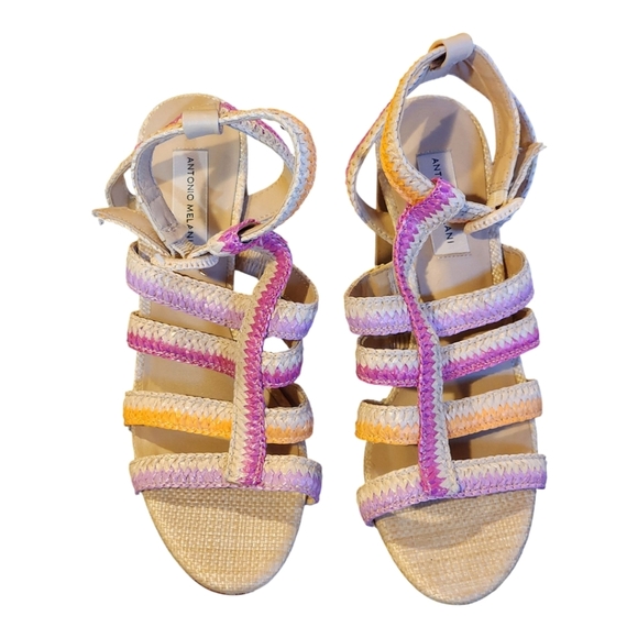 Antonio Melani Ombre Woven Raffia Strappy Sandals - Size 10M Boho Summer Shoes - Picture 6 of 10